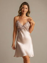 [Rosa] SilkSilky-SE Spaghetti Strap Deep V Neck Nattlinne 008