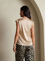[Champagne] SilkSilky-SE Cap Sleeve Cowl Neck Dam T-Shirt 002