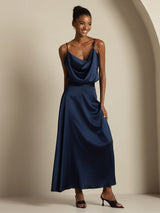 [Mörkblå] SilkSilky-SE 19Momme Spaghetti Rem Cowl Halsringning Women''s Outfit Sets 006
