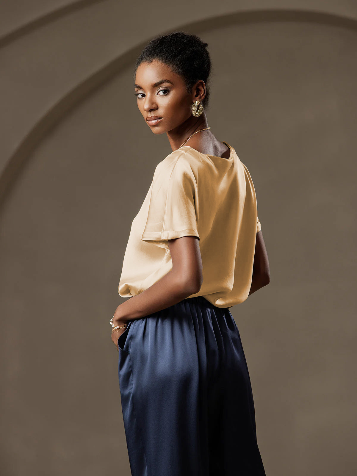 [Champagne] SilkSilky-SE 19Momme Silke Womens T-Shirt 004