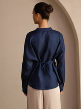 [Mörkblå] SilkSilky-SE Long Sleeve Blouse 002