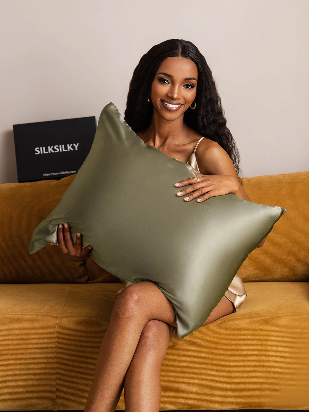 [Olivgrön] SilkSilky-SE 19Momme Rent Silke Pillowcase 005