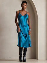 [Kungsblått] SilkSilky-SE Spaghetti Strap V Neck Klänning 004