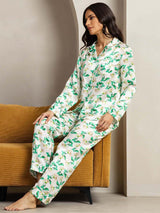 [Grön Blommor] SilkSilky-SE Rent Silke Womens Pajamas 005,