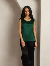 [Mörkgrön] SilkSilky-SE Sleeveless Round Neck Cami Toppar 003
