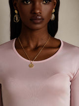[Korallrosa] SilkSilky-SE Lång Ärm Rund Halsringning Dam T-Shirt 004