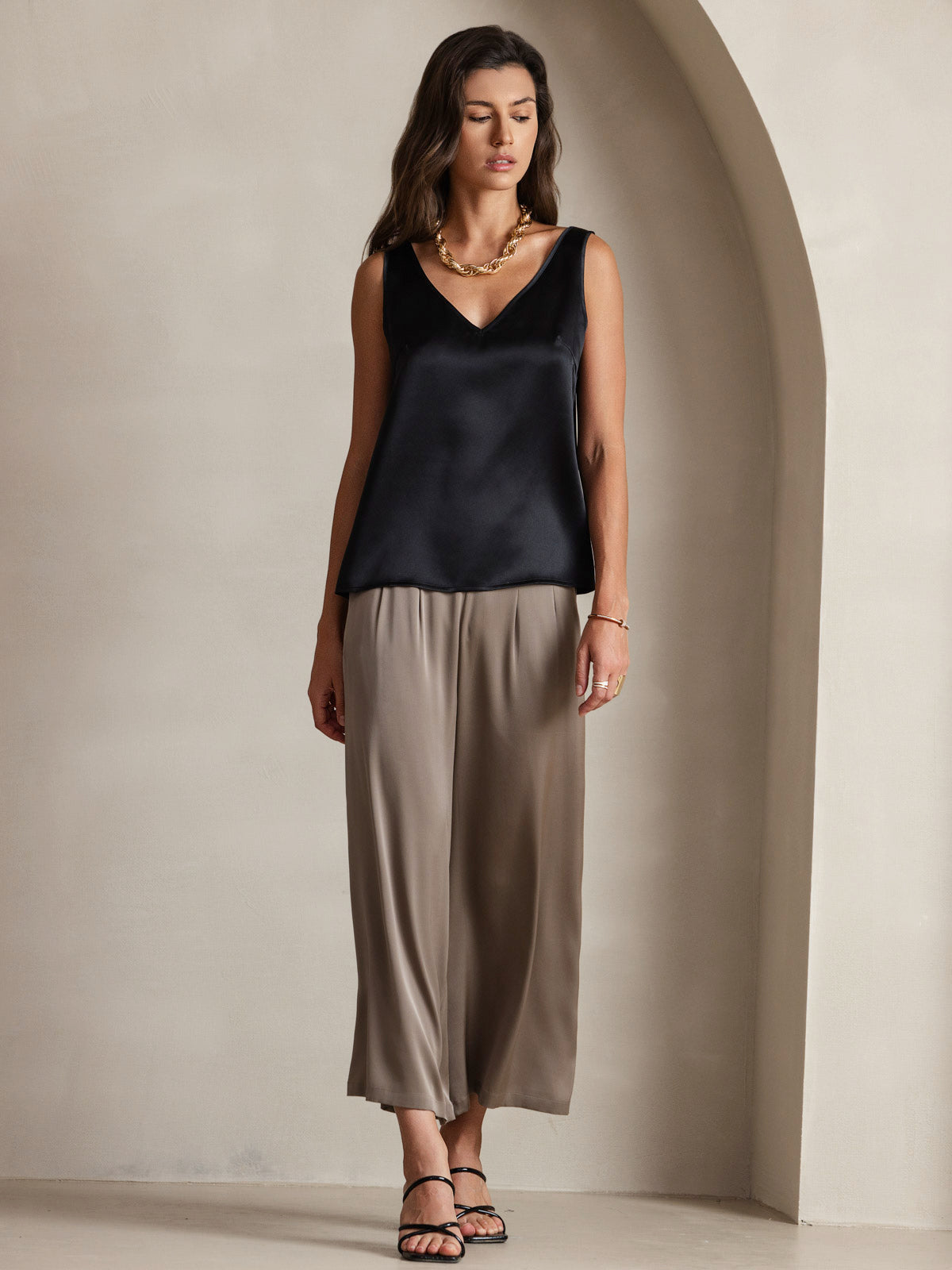 [Svart] SilkSilky-SE 19Momme Silke Camisoles 009