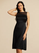 [Svart] SilkSilky-SE 19Momme Sleeveless Illusion Neck Klänning 003