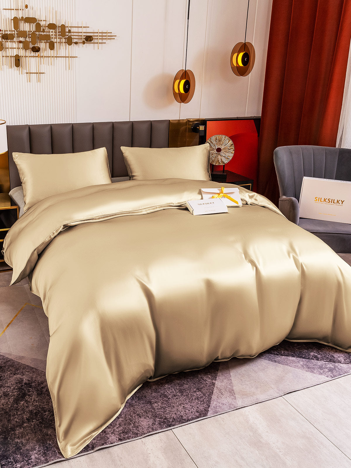 SilkSilky SE 19Momme Rent Silke Bedding Set Beige 004