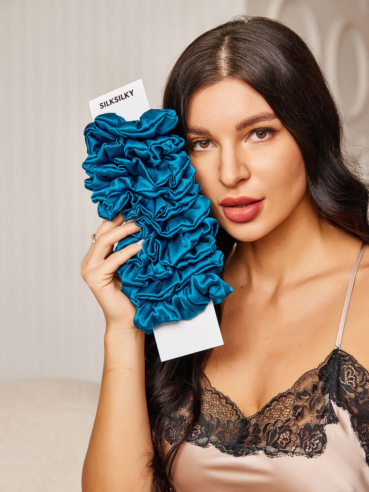 [Kungsblått] SilkSilky-SE 19Momme Rent Silke Scrunchie 001