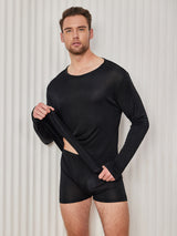 [Svart] SilkSilky-SE Long Sleeve Round Neck Herr T-Shirt 001