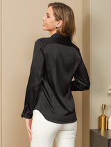 [Svart] SilkSilky-SE Long Sleeve Lapel Collar Damskjorta 002