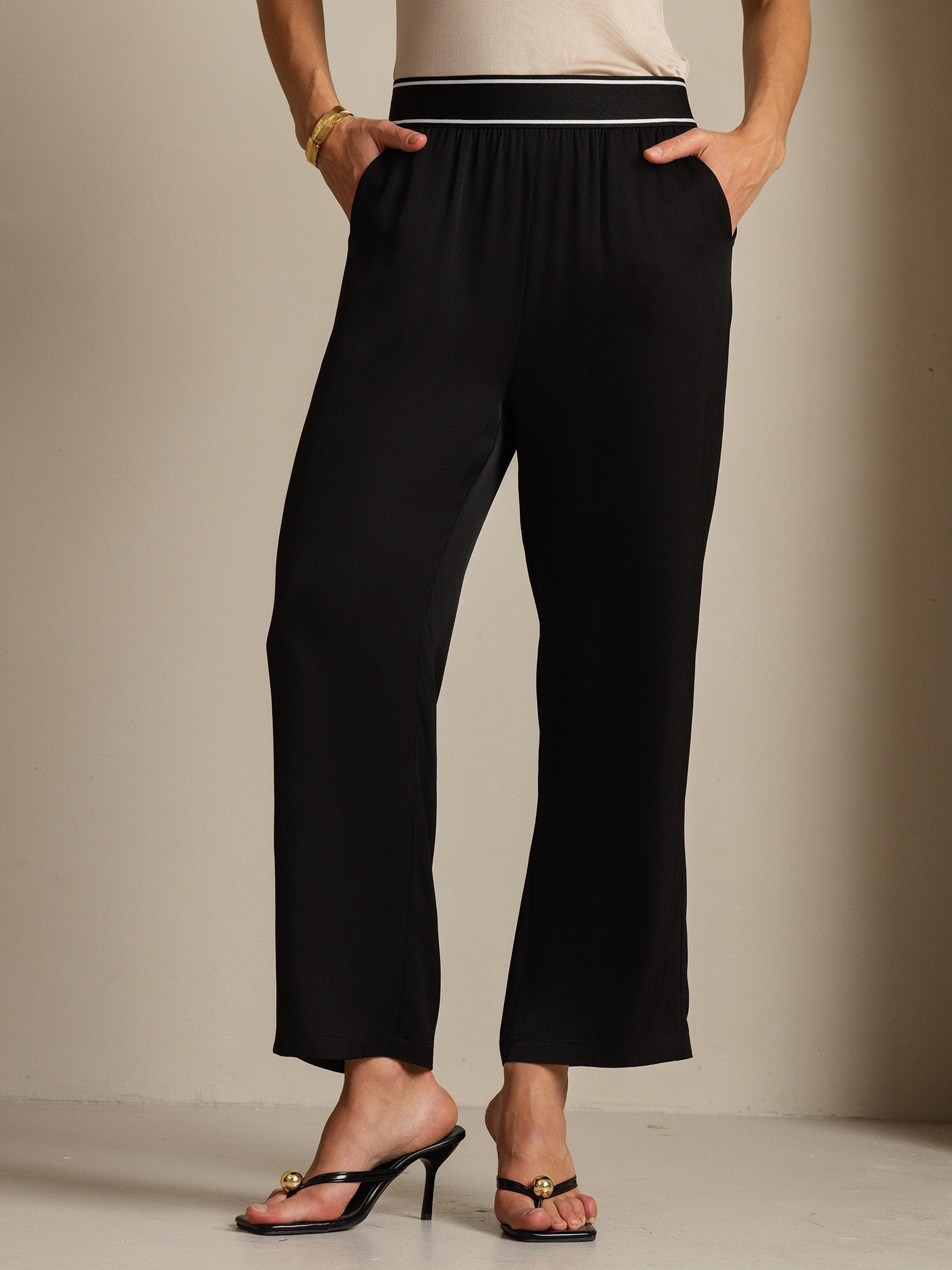 [Svart] SilkSilky-SE 22Momme Silke Womens Pants 001