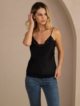 [Svart] SilkSilky-SE Spaghetti Strap V Neck Cami Toppar 003