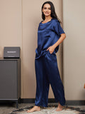 SilkSilky SE Rent Silke Kort Ärm Womens Pajamas Mörkblå 004