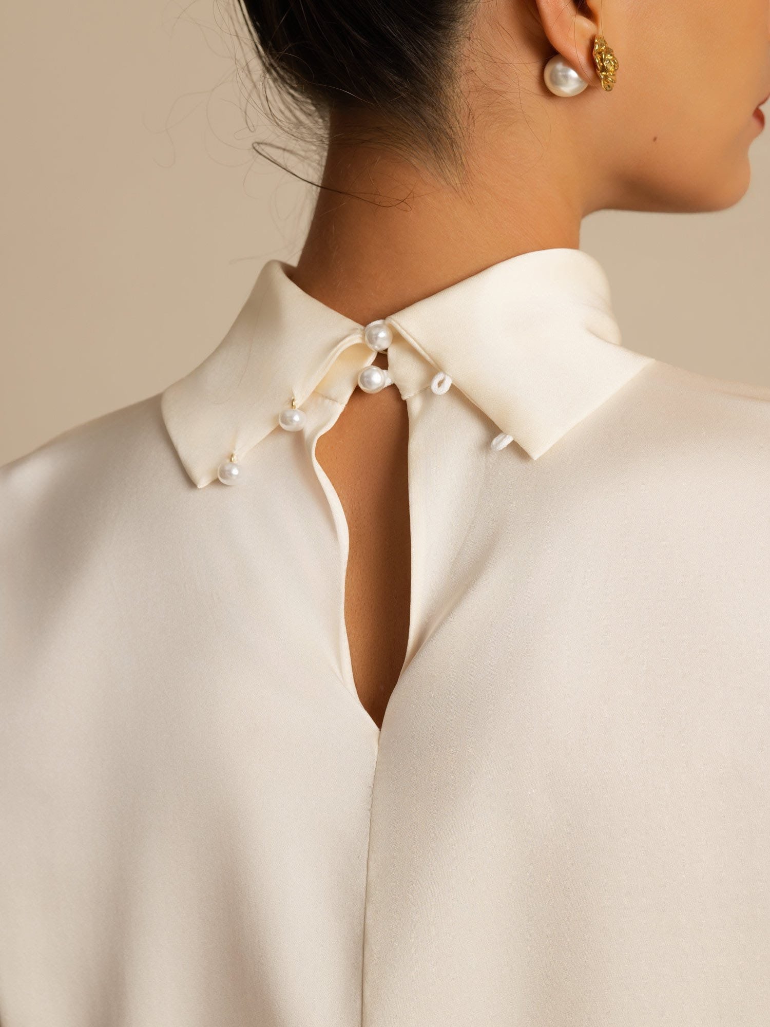 [Champagne] SilkSilky-SE 19Momme Silke Lång Ärm Polotröja Dam T-Shirt 004