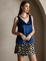 [Mörkblå] SilkSilky-SE Sleeveless V Neck Cami Toppar 006