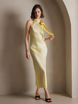 [Ljusgul] SilkSilky-SE 19Momme Stretch Silk Charmeuse Sleeveless Halter Klänning 006