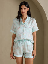 [Himmelsblå Blommor] SilkSilky-SE Short Sleeve Notch Collar Dam Pyjama 004