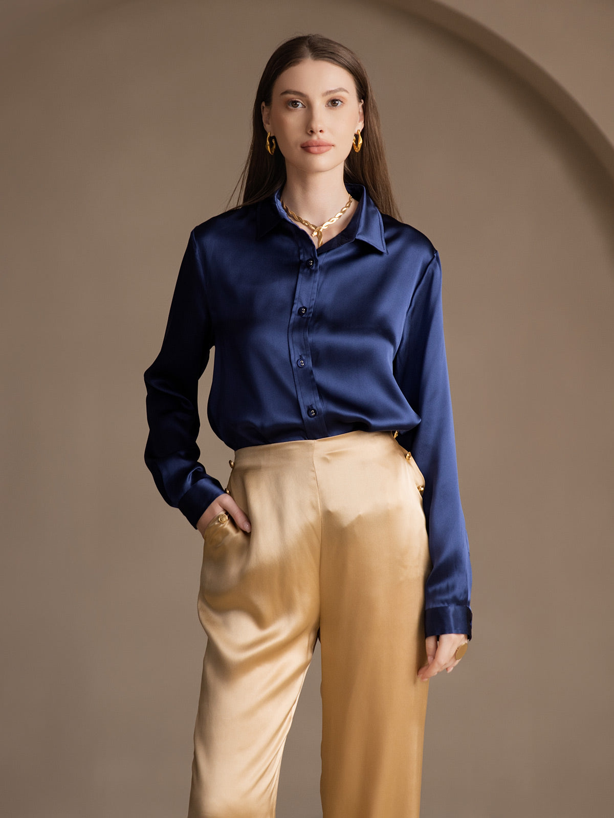 [Champagne] SilkSilky-SE 19Momme Silke Womens Pants 008