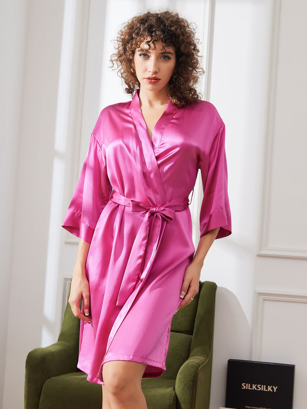[Rosröd] SilkSilky-SE Rent Silke Womens Robe 003