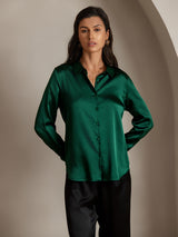 [Mörkgrön] SilkSilky-SE Long Sleeve Lapel Collar Damskjorta 006