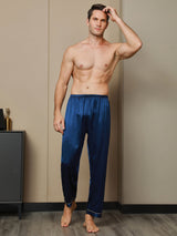 [Mörkblå] SilkSilky-SE Rent Silke Mens Sleep Bottoms 003,