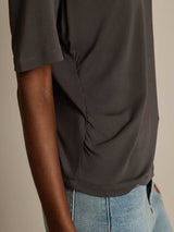 [Grå] SilkSilky-SE Kort Ärm V Ringning Dam T-Shirt 005