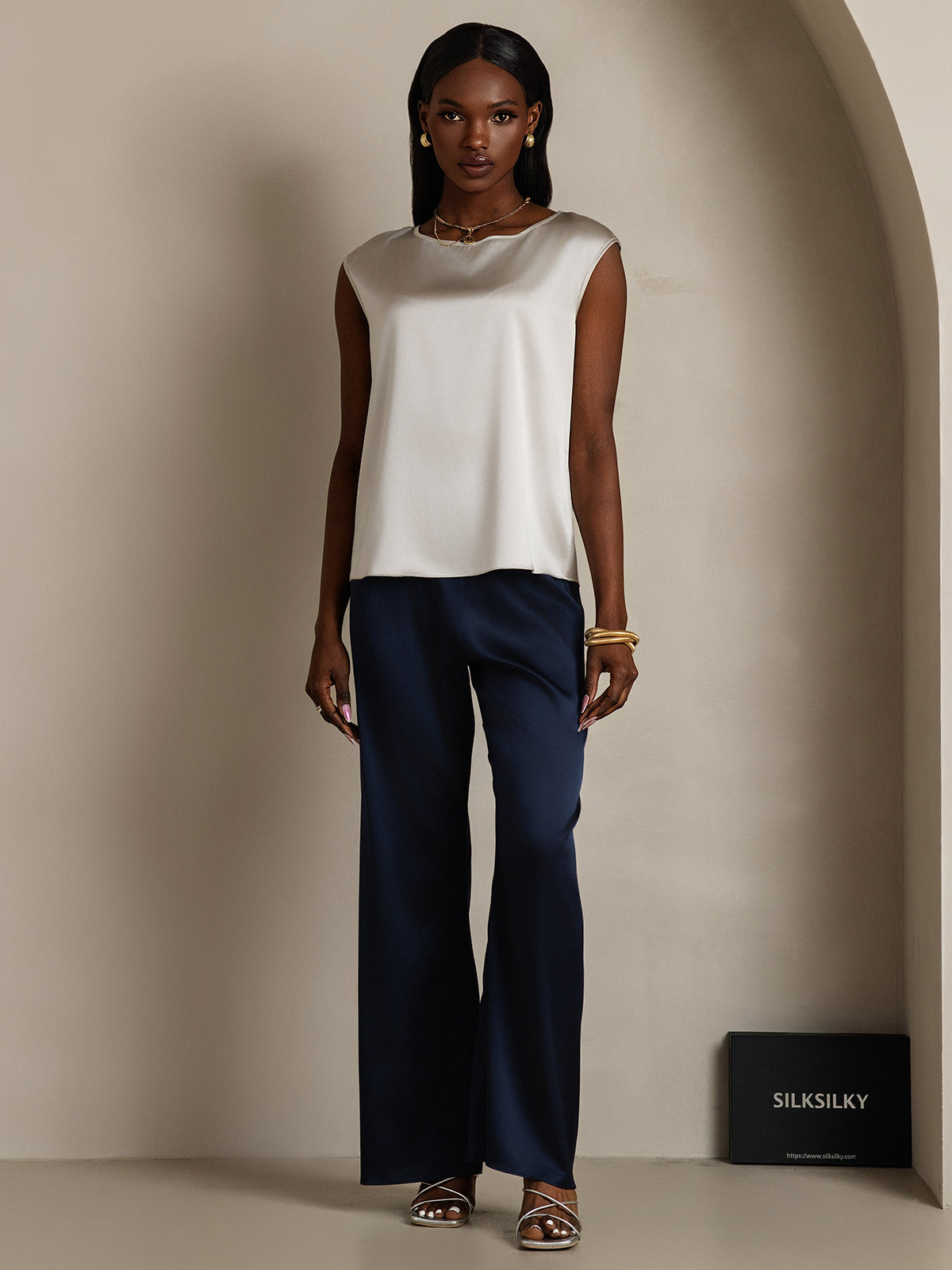 [Ljusgrå] SilkSilky-SE 19Momme Silke Womens T-Shirt 005