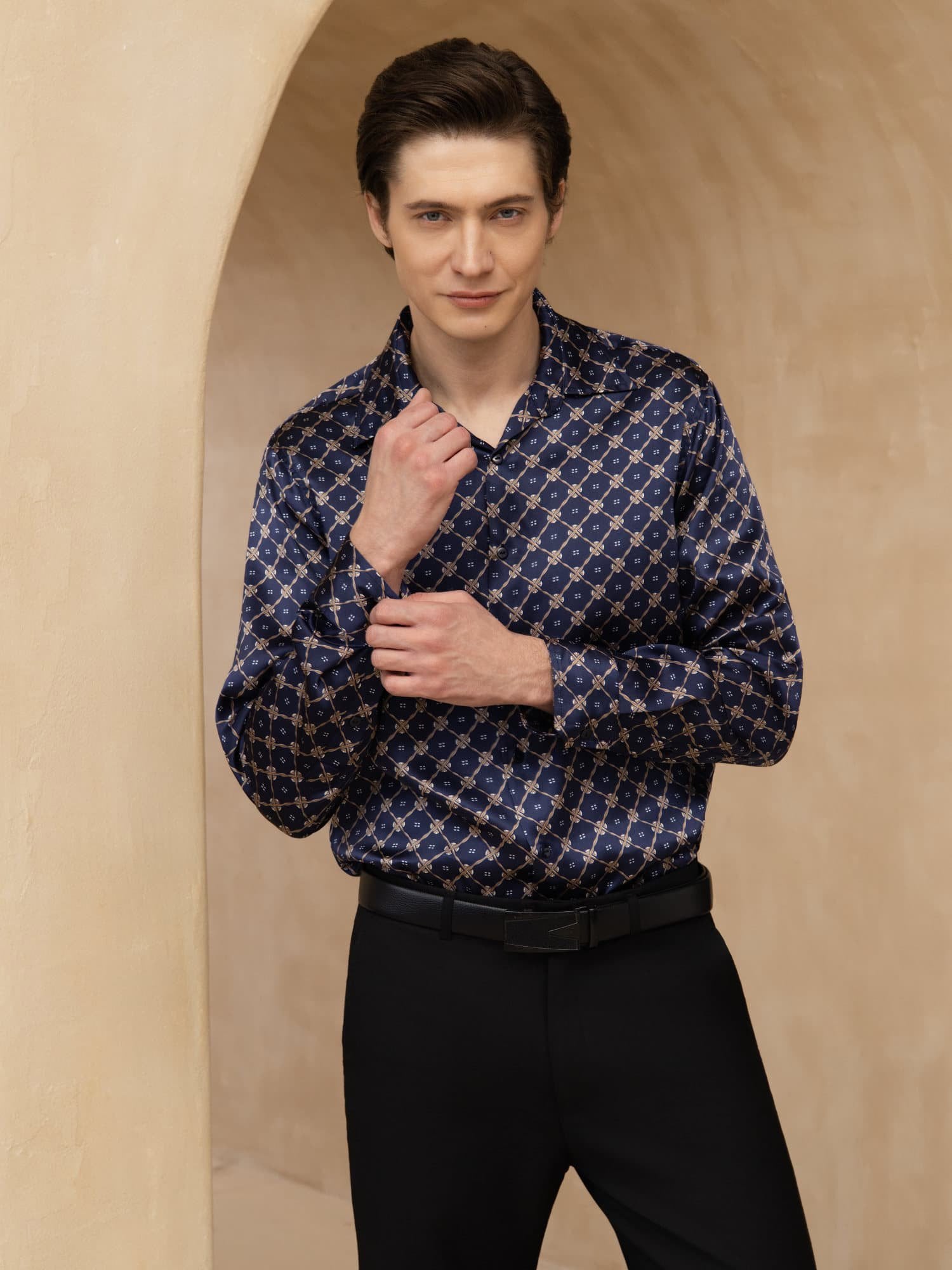 [Marin Kedja] SilkSilky-SE Lång Ärm Slagkrage Herrskjorta 004