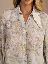[Salvia Blomma] SilkSilky-SE Long Sleeve Lapel Collar Blus 005