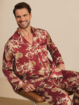 [Vinröd Drake] SilkSilky-SE Long Sleeve Notchkrage Herr Pyjama 007