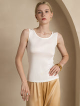 [Vit] SilkSilky-SE Ärmlös Rund Halsringning Dam T-Shirt 003