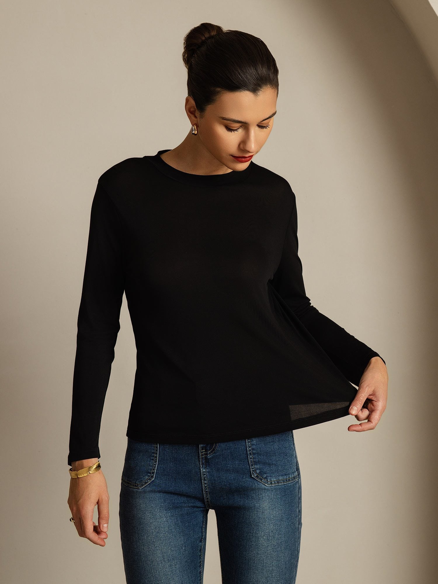 [Svart] SilkSilky-SE Rent Silke Womens T-Shirt 003