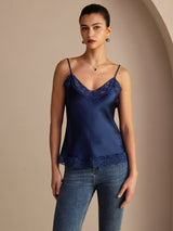 [Mörkblå] SilkSilky-SE Spaghetti Strap V Neck Cami Toppar 003