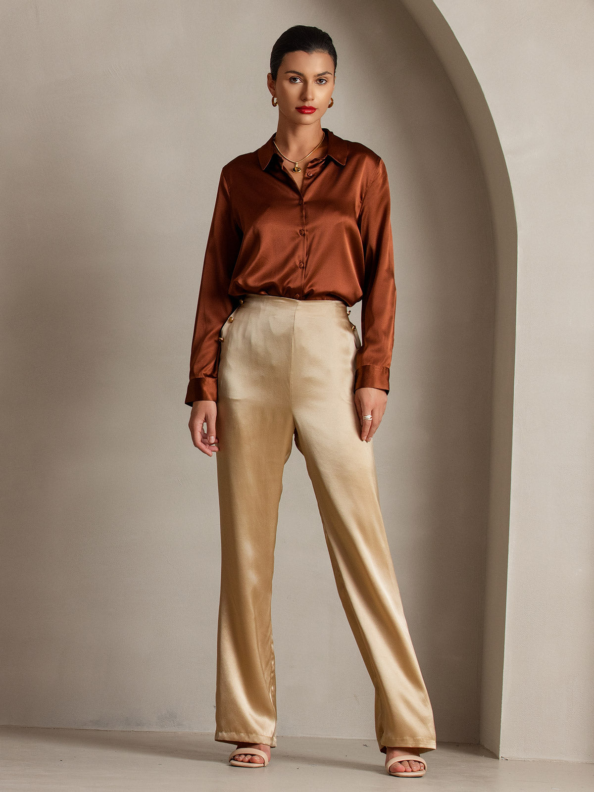 [Champagne] SilkSilky-SE 19Momme Silke Womens Pants 007