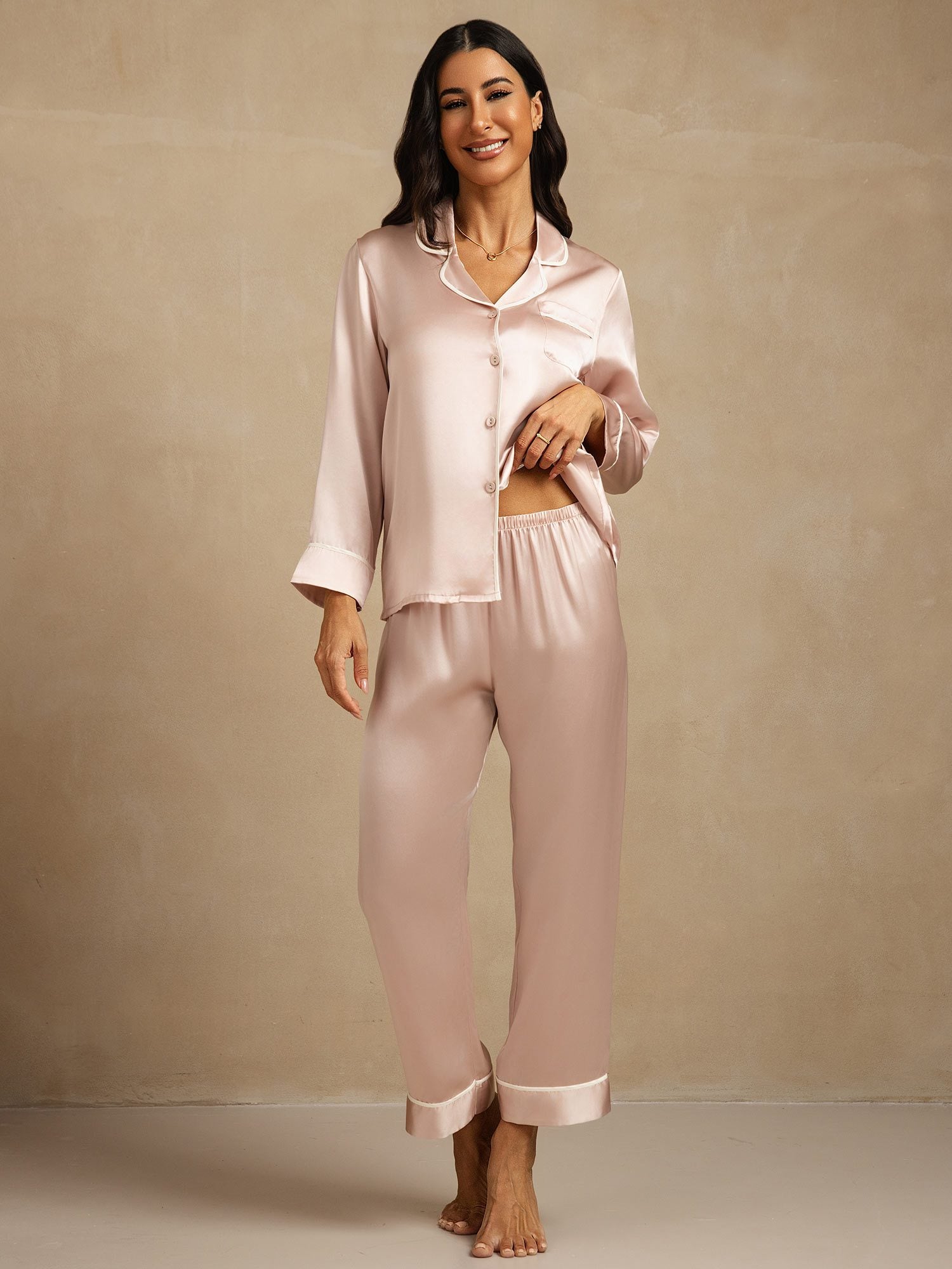 [Rosa] SilkSilky-SE Rent Silke Krage Dam Pyjama 001