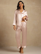[Rosa] SilkSilky-SE Lång Ärm Notchkrage Dam Pyjama 001