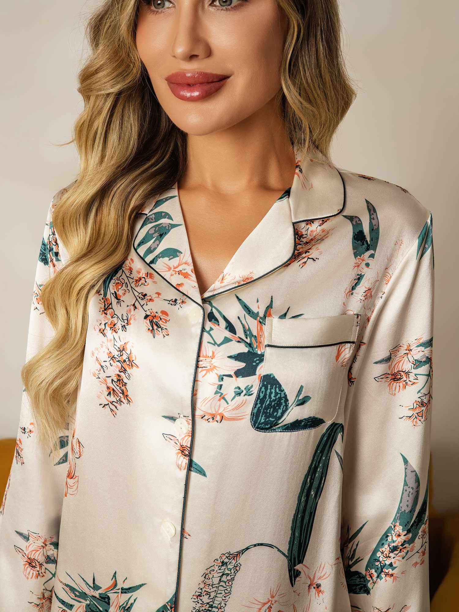 [Tropisk Djungel] SilkSilky-SE Rent Silke Womens Pajamas 003,