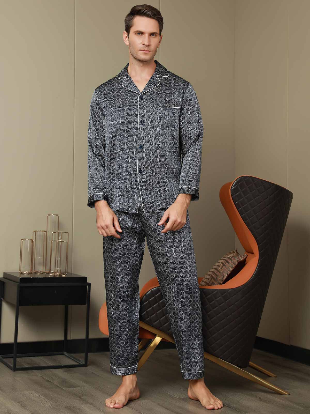 [Marin Ginkgo] SilkSilky-SE 19Momme Rent Silke Mens Pajamas 007