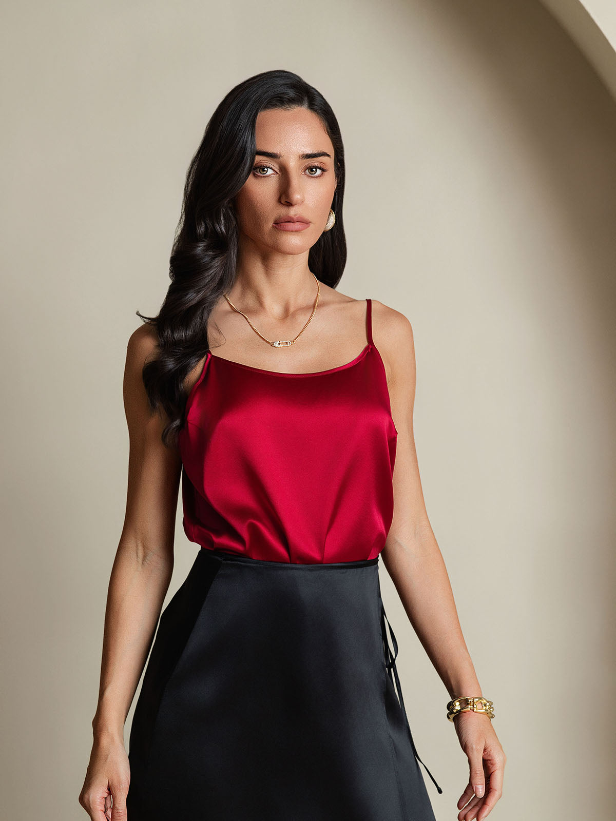 [Vin] SilkSilky-SE 19Momme Spaghetti Rem Djup Rund Halsringning Cami Toppar 004