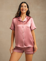 [Blek Mauve] SilkSilky-SE Short Sleeve Lapel Collar Dam Pyjama 001