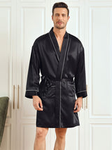 [Svart] SilkSilky-SE Rent Silke 3/4 Ärm Mens Robe 001