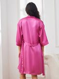 SilkSilky SE Rent Silke 3/4 Ärm Nightgown&Robe Set Rosröd 002