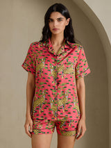 [Korallfärgad Serval] SilkSilky-SE Short Sleeve Notch Collar Dam Pyjama 001