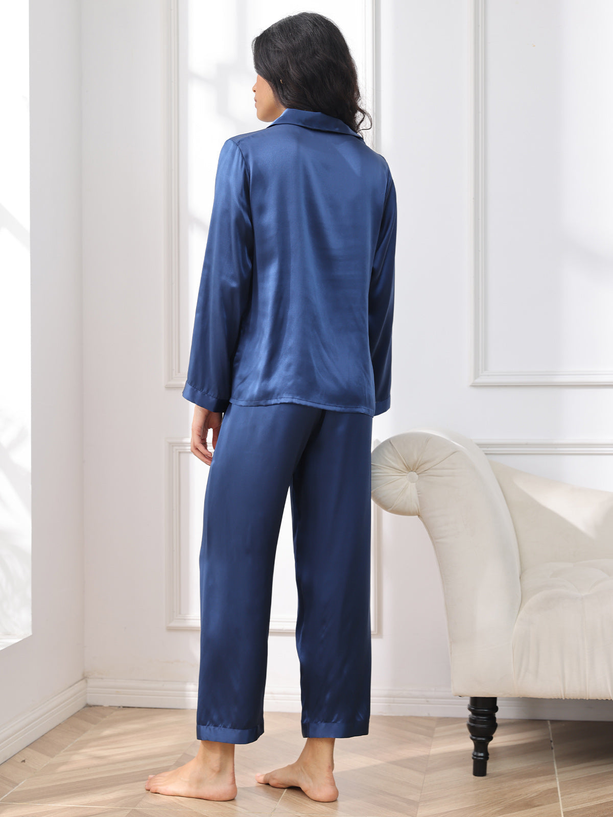 [Mörkblå] SilkSilky-SE Rent Silke Womens Pajamas 002