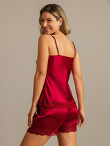 [Vin] SilkSilky-SE Spaghetti Strap V Neck Camisole Set 002