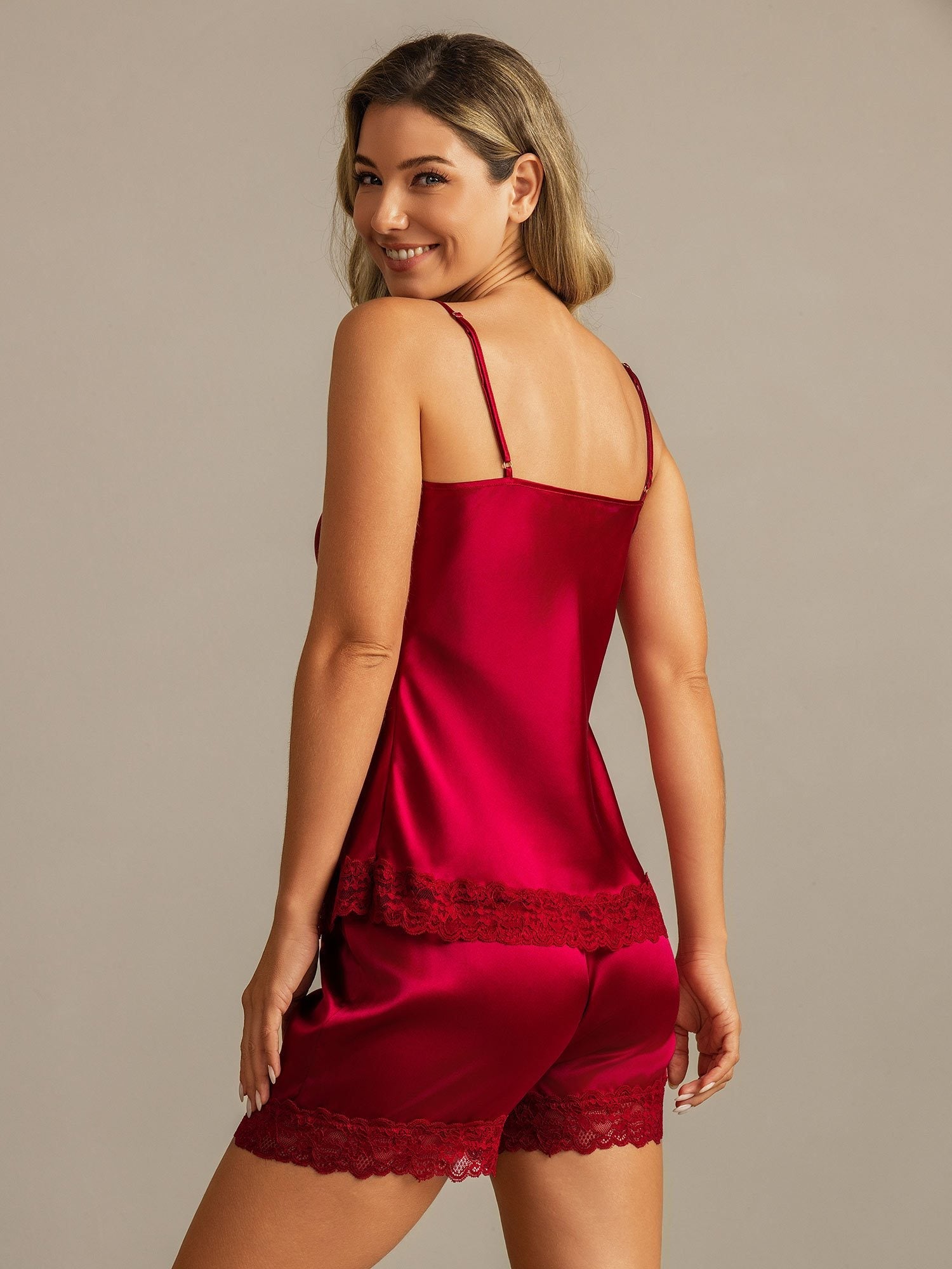 [Vin] SilkSilky-SE Spaghetti Strap V Neck Camisole Set 002