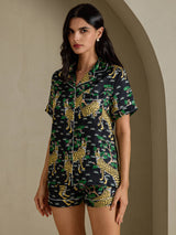 [Svart Serval] SilkSilky-SE Short Sleeve Notch Collar Dam Pyjama 003