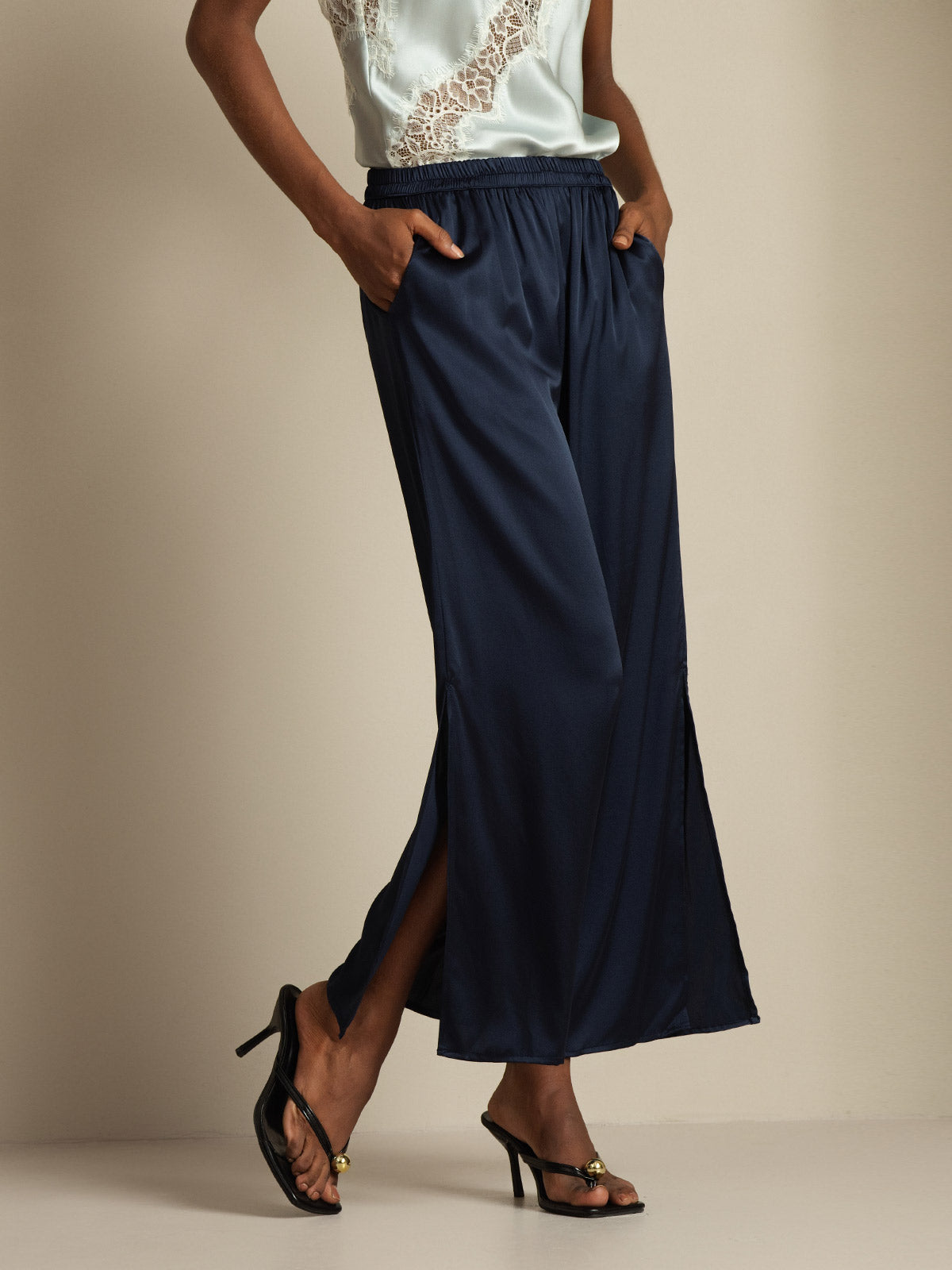 [Mörkblå] SilkSilky-SE 19Momme Silke Womens Pants 004